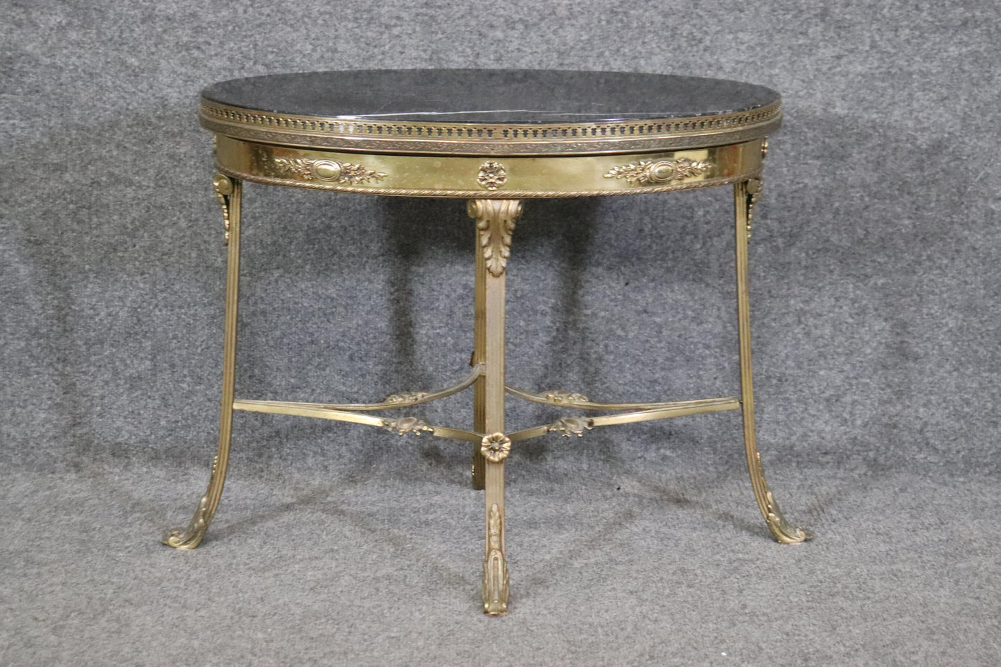 Superb French Louis XV Heavy Gauge Brass or Bronze and Marble Oval Coffee Table