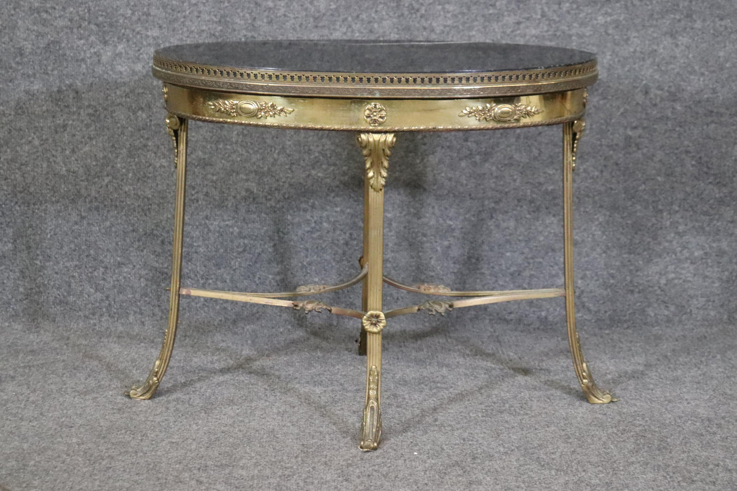 Superb French Louis XV Heavy Gauge Brass or Bronze and Marble Oval Coffee Table