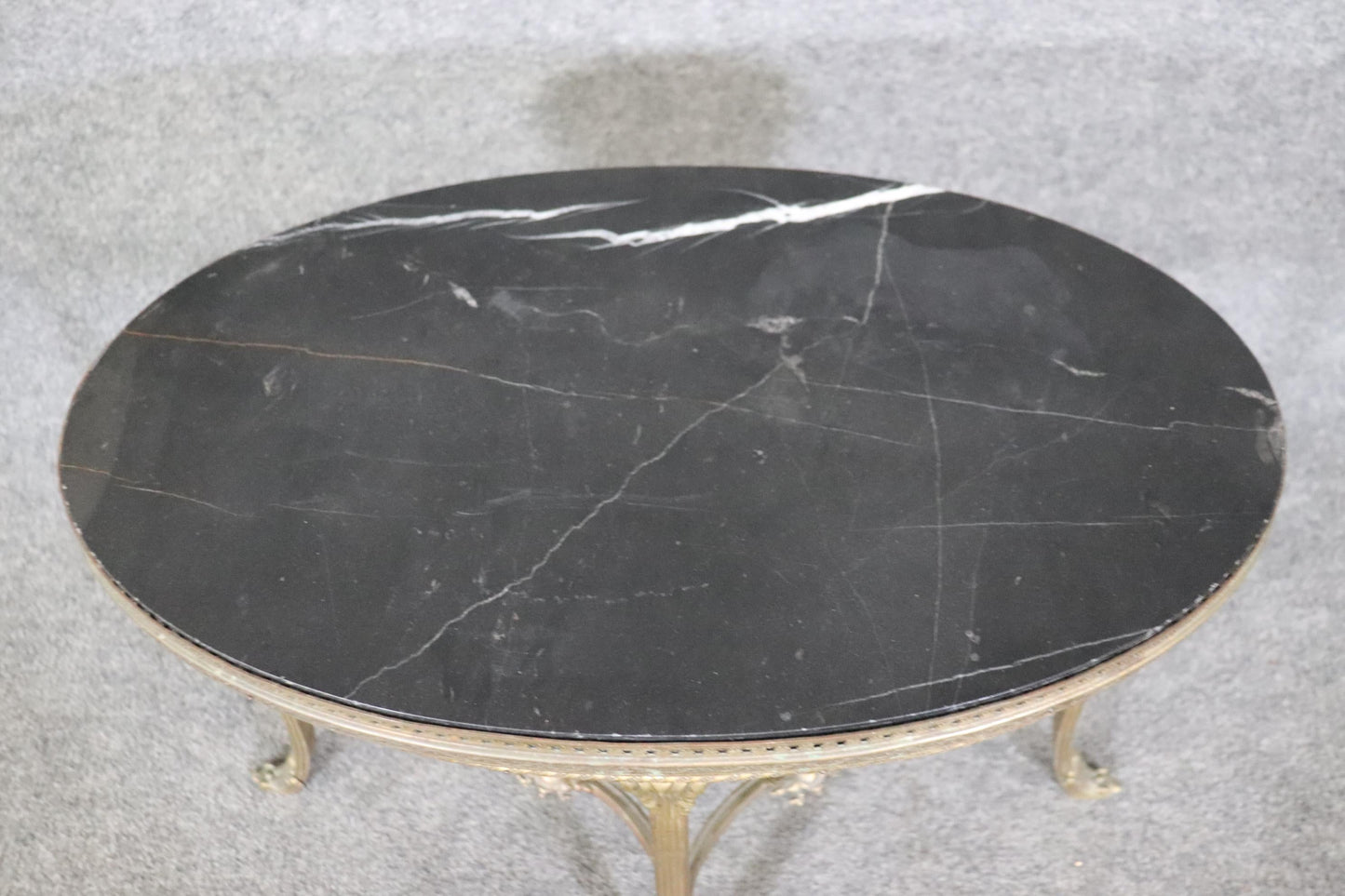 Superb French Louis XV Heavy Gauge Brass or Bronze and Marble Oval Coffee Table