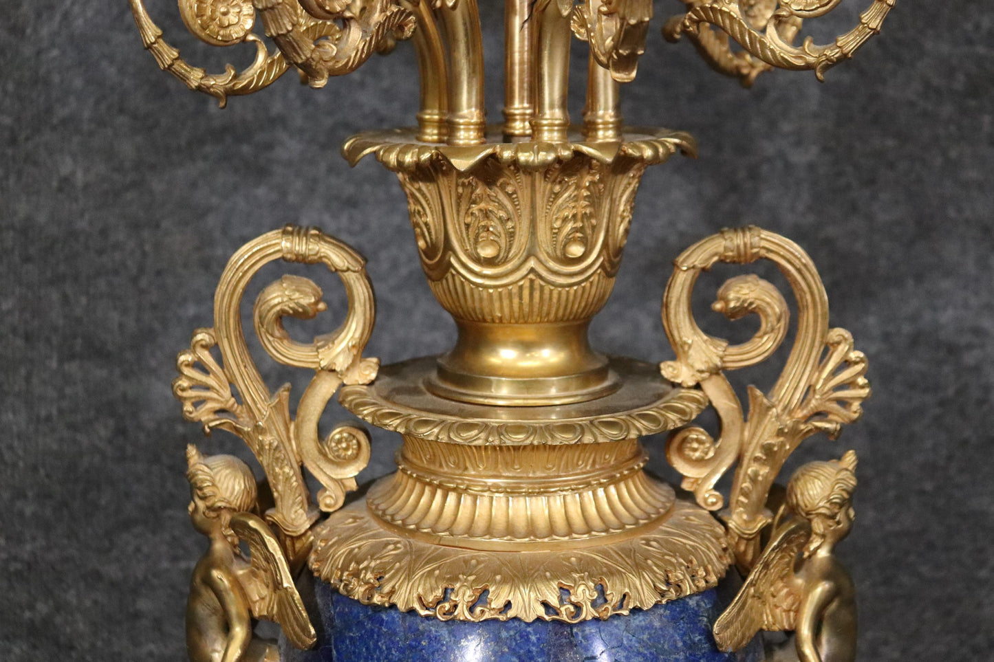 Late 19th Century French Belle Epoque Dore' Bronze and Lapis Lazuli Candelabra