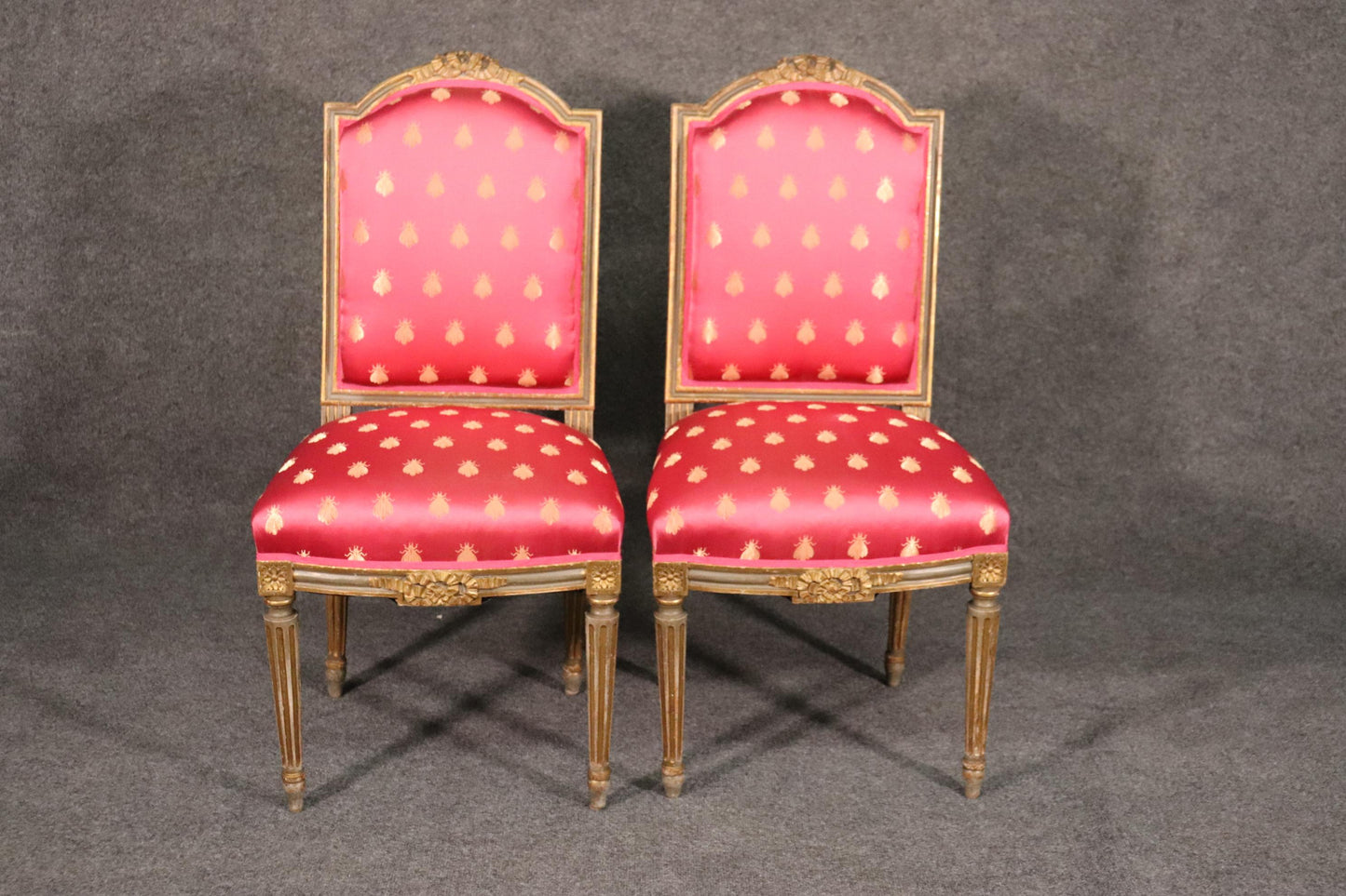 Pair Antique French Louis XVI Painted and Gilded Side Chairs, Circa 1900