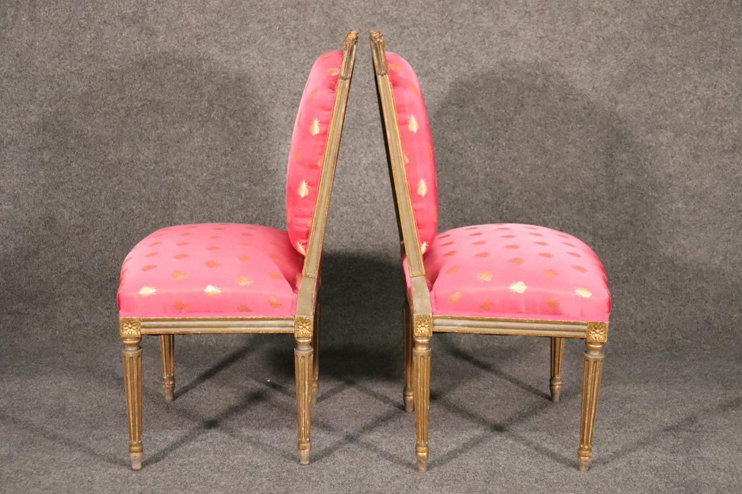 Pair Antique French Louis XVI Painted and Gilded Side Chairs, Circa 1900