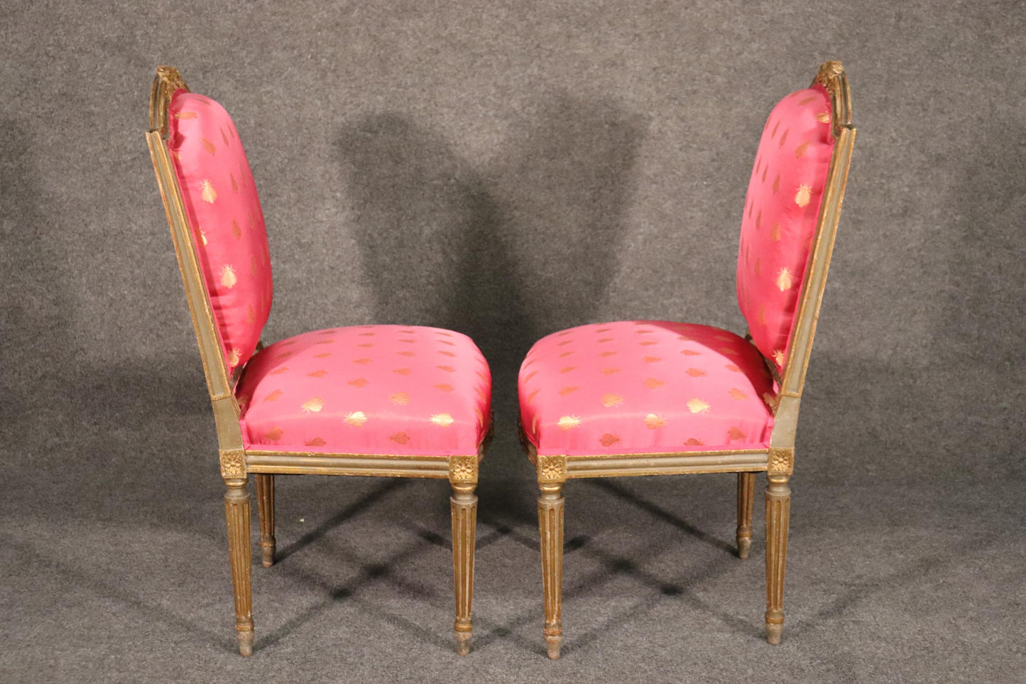 Pair Antique French Louis XVI Painted and Gilded Side Chairs, Circa 1900