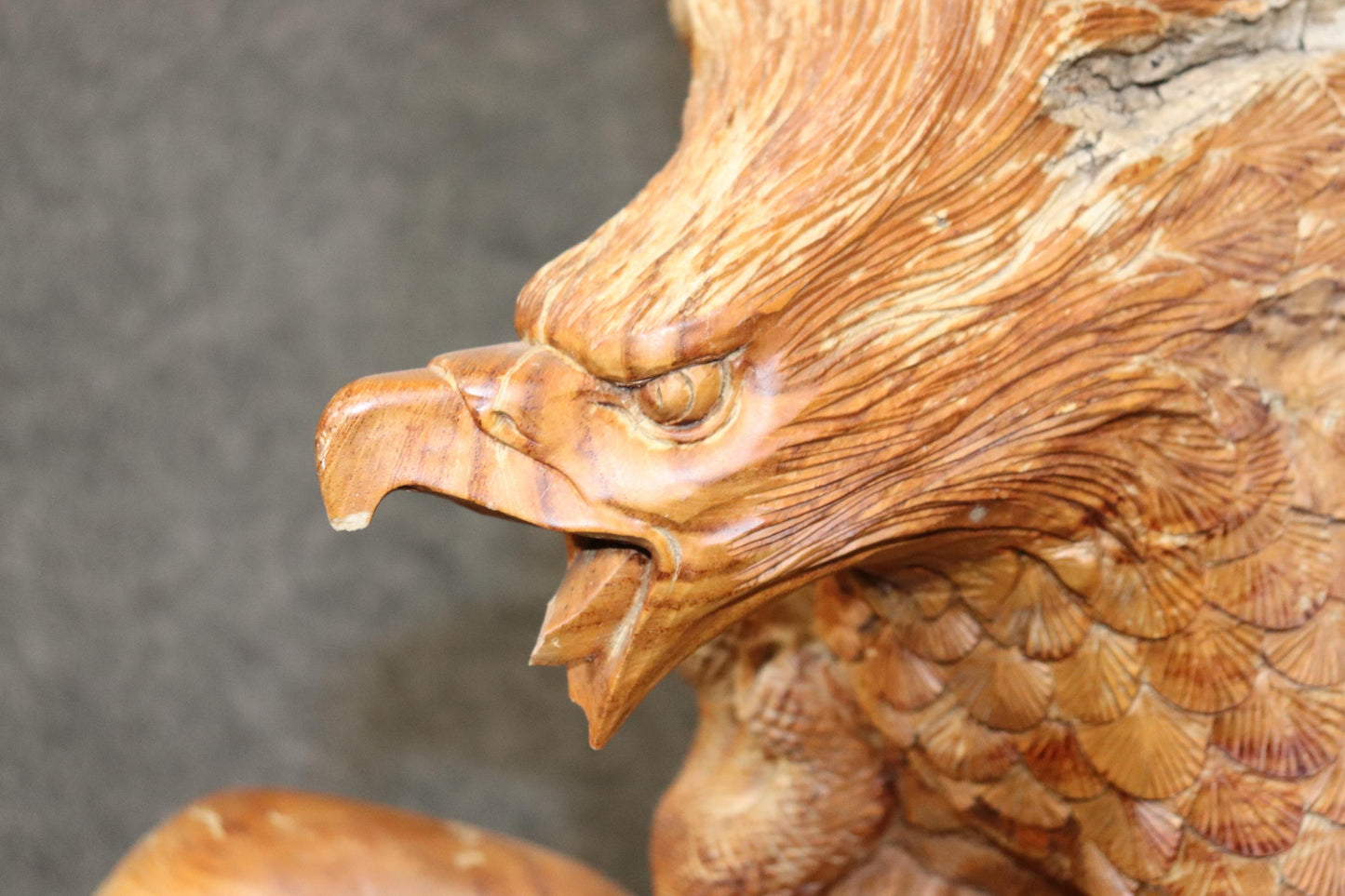 Monumental Hand-Carved Walnut American Sculpture of a Bald Eagle Landing on Tree