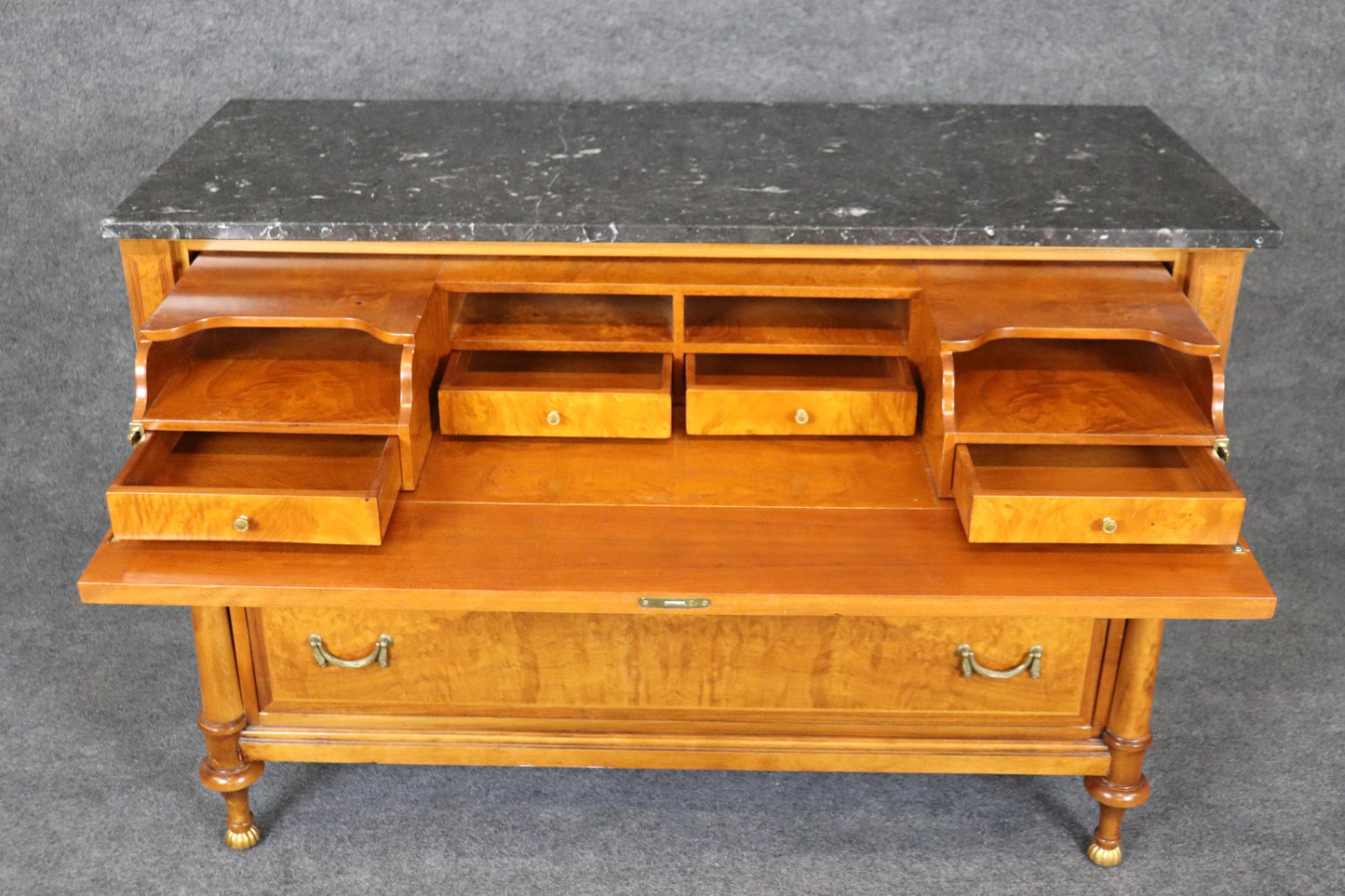 Gorgeous Solid Cherry Signed Francesco Molon Marble Top Butlers Commode Desk