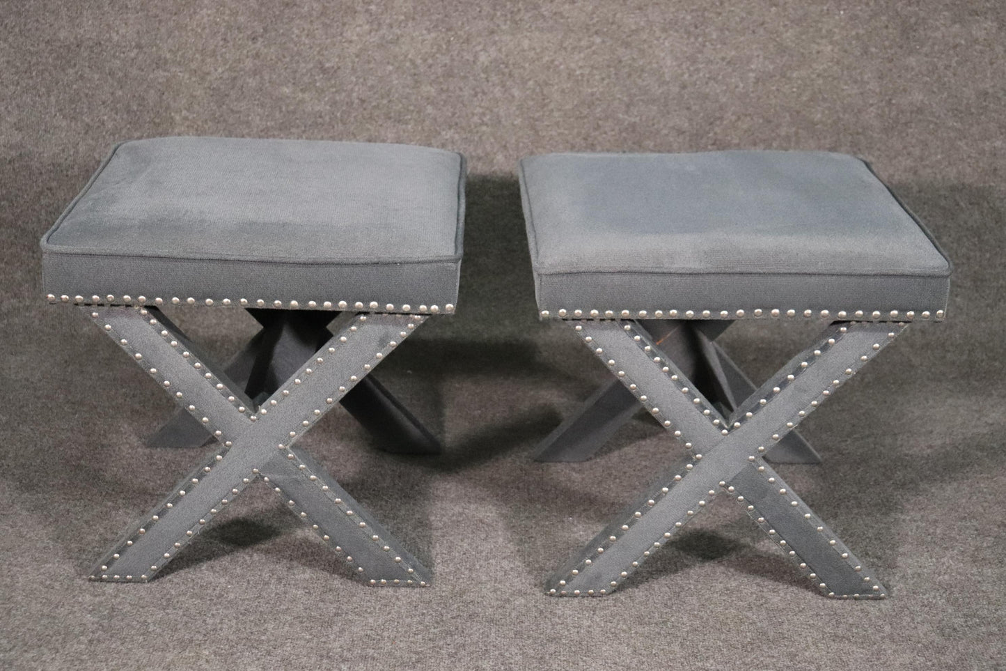 Pair of Classic Contemporary Dorothy Draper Style X Form Benches Stools