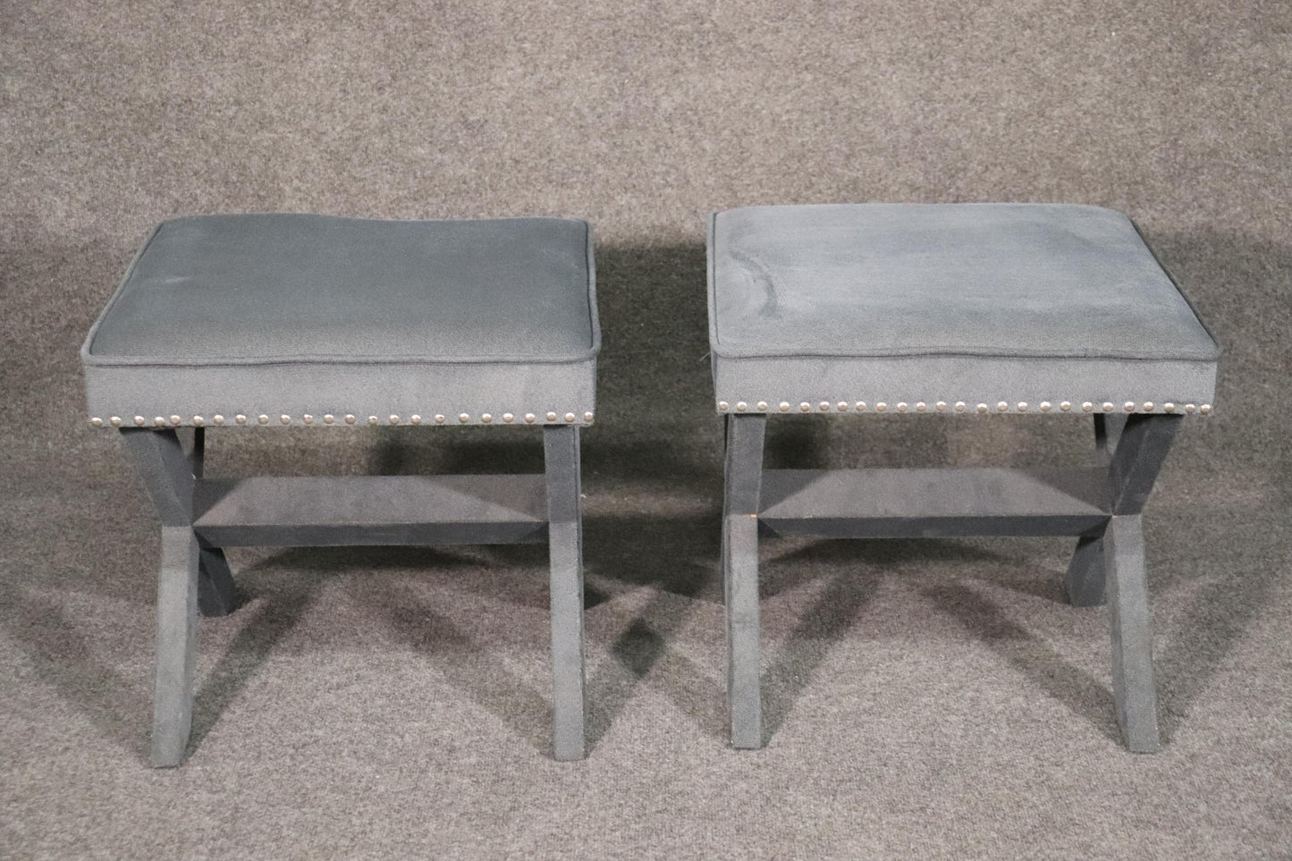 Pair of Classic Contemporary Dorothy Draper Style X Form Benches Stools