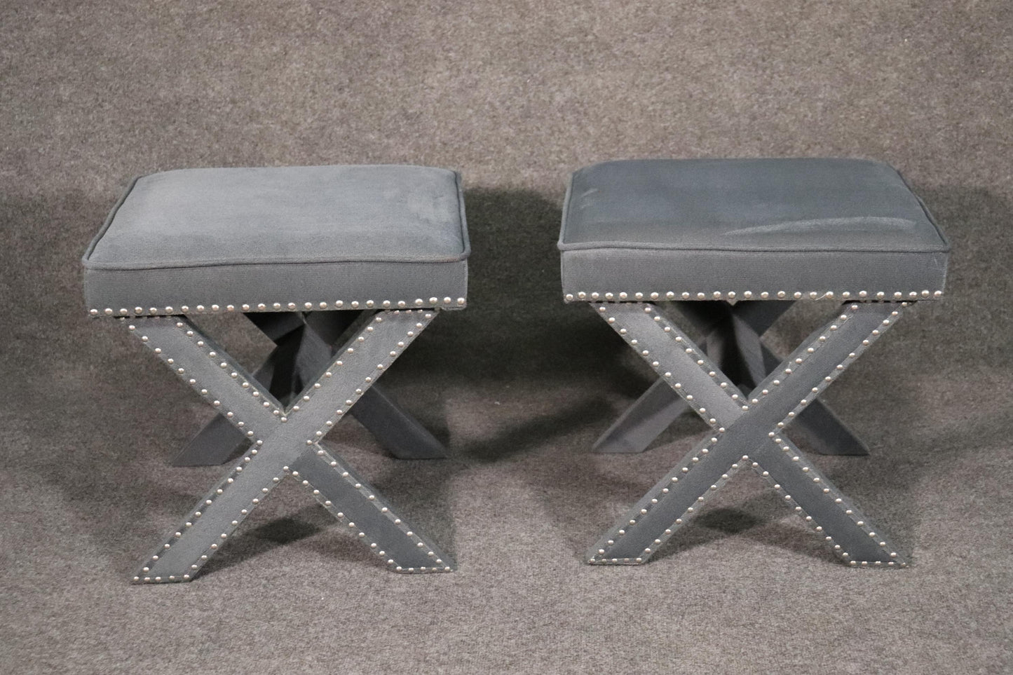 Pair of Classic Contemporary Dorothy Draper Style X Form Benches Stools