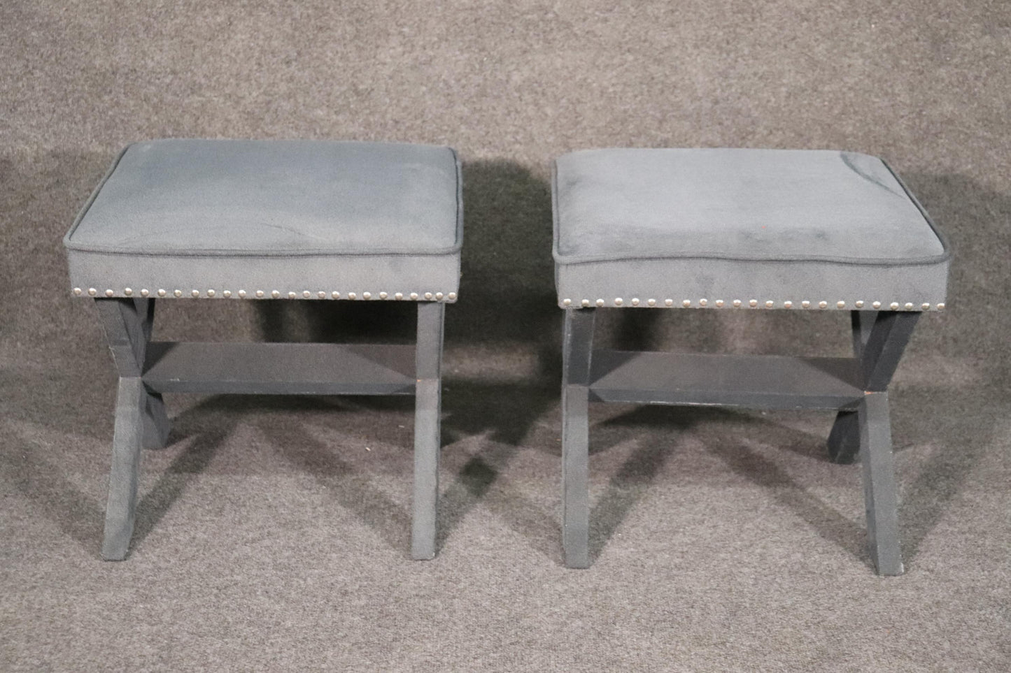 Pair of Classic Contemporary Dorothy Draper Style X Form Benches Stools