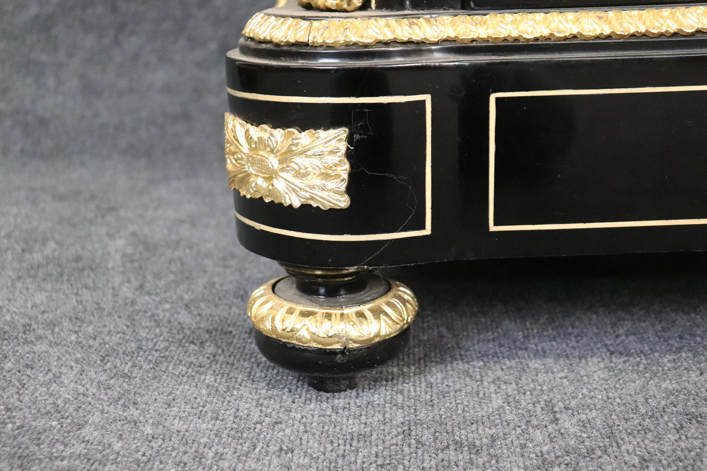 Ebonized Figural Brass Marble Top Napoleonic Side Cabinet Commode