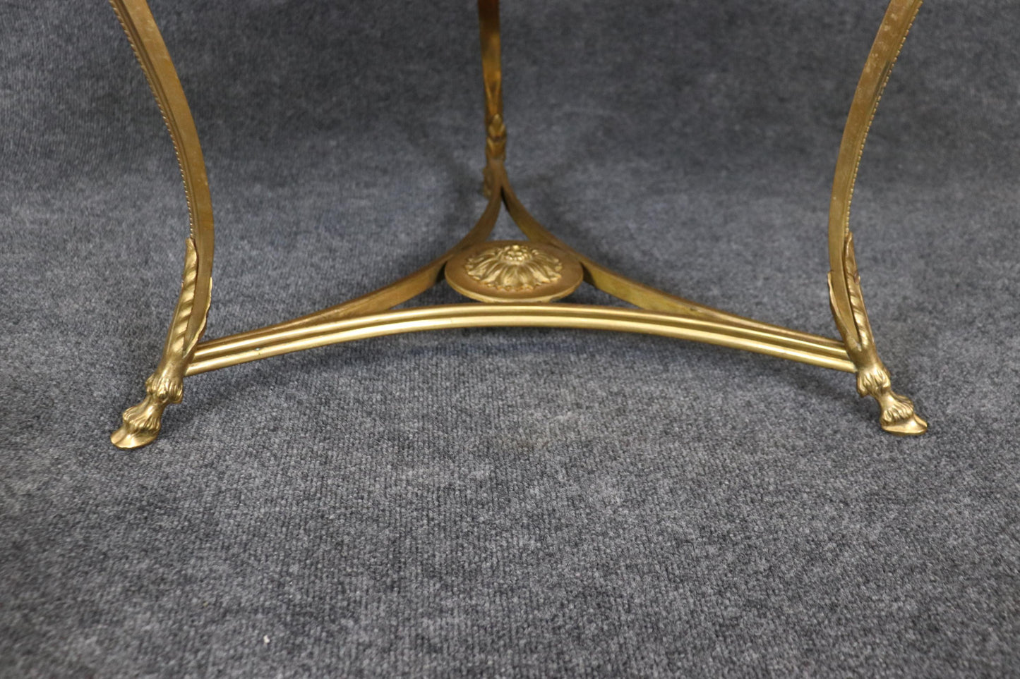 Pair Directoire Highly Naturalistic Rams Head Dore' Bronze Marble Top Gueridons