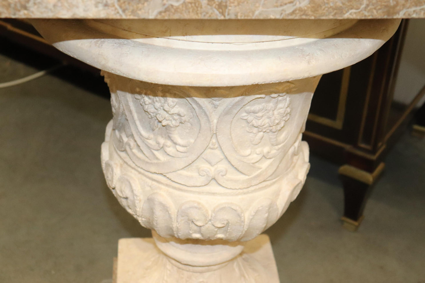 Fine Pair Italian Neoclassical Style Faux Marble Urn Console Tables