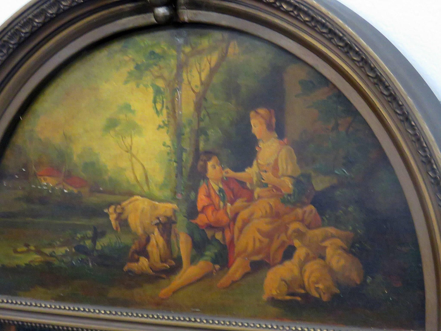 French Louis XV Style Trumeau Mirror with Oil Painting of Pasture Scene