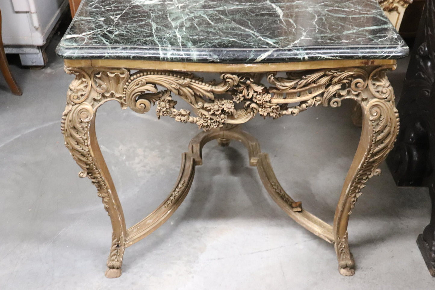 Finely Carved Gilded French Verdi Green Marble Louis XV Center Table circa 1890s