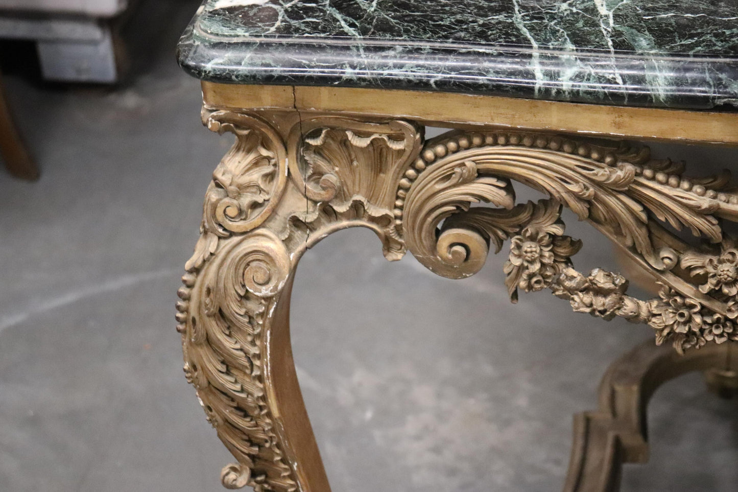 Finely Carved Gilded French Verdi Green Marble Louis XV Center Table circa 1890s