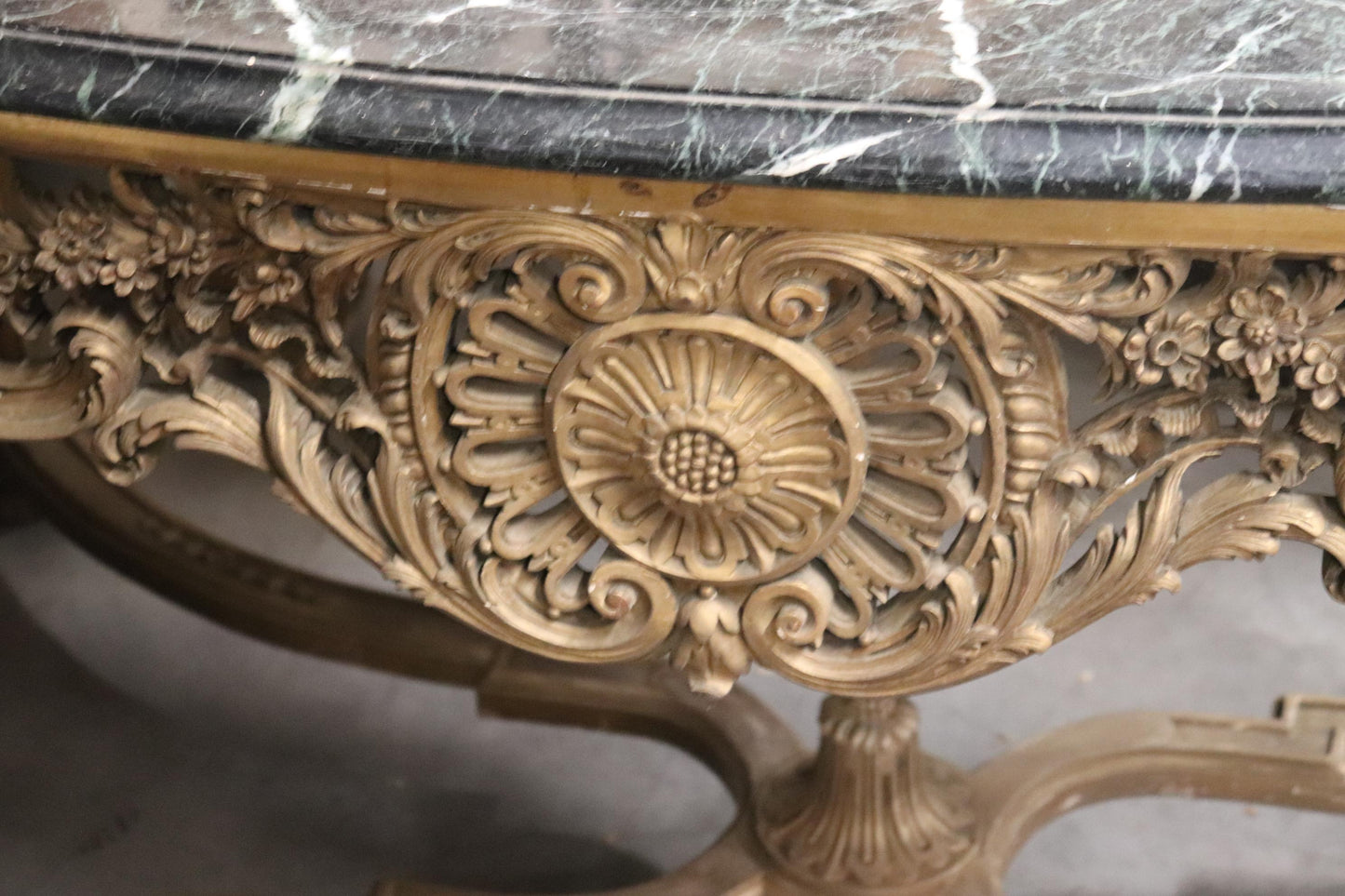 Finely Carved Gilded French Verdi Green Marble Louis XV Center Table circa 1890s