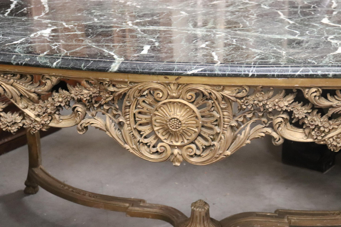 Finely Carved Gilded French Verdi Green Marble Louis XV Center Table circa 1890s