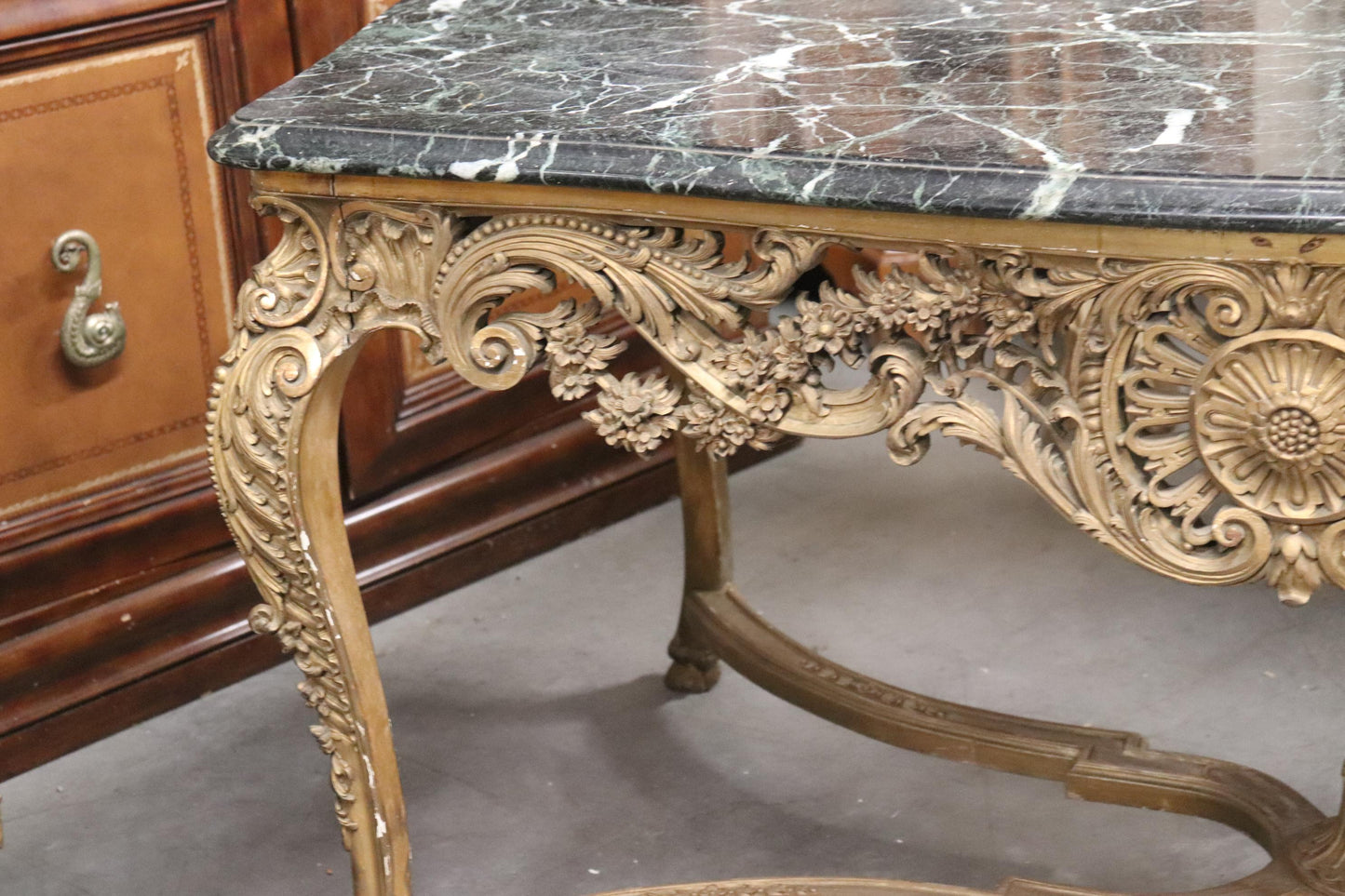 Finely Carved Gilded French Verdi Green Marble Louis XV Center Table circa 1890s