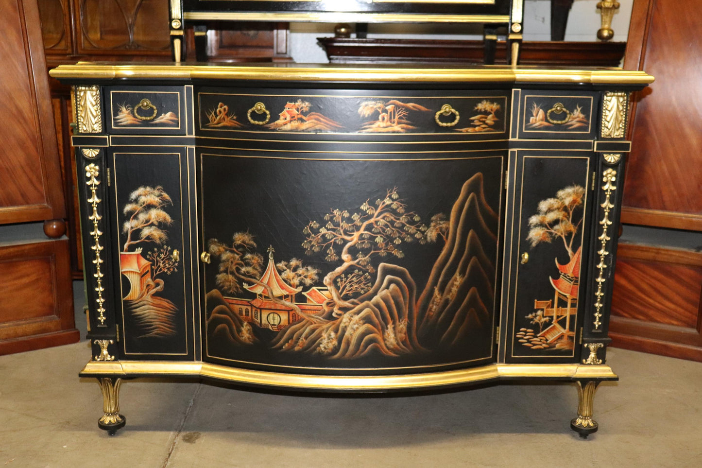 John Widdicomb Chinoiserie Paint Decorated Commode Buffet with Gilded Details