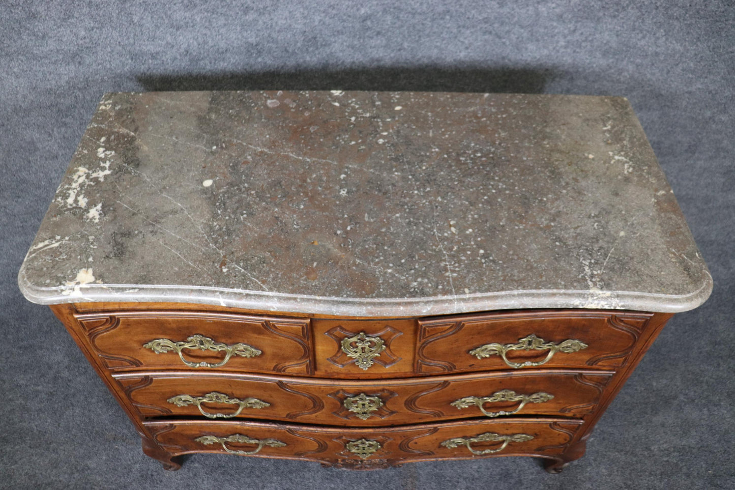 Period French Louis XV Walnut Marble Top Bronze Mounted Commode