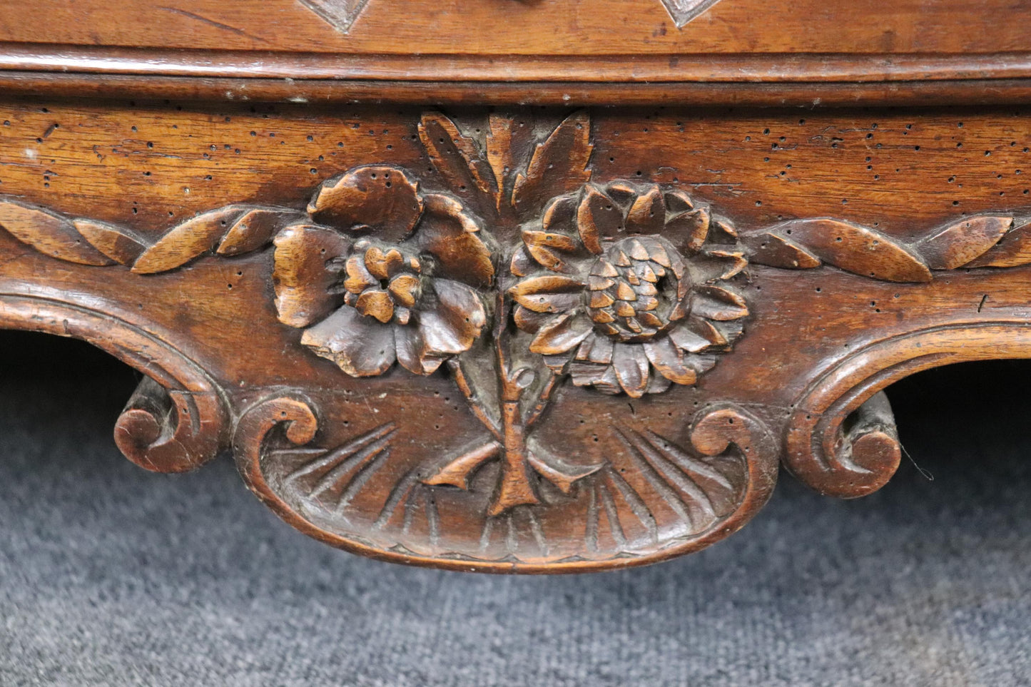 Period French Louis XV Walnut Marble Top Bronze Mounted Commode