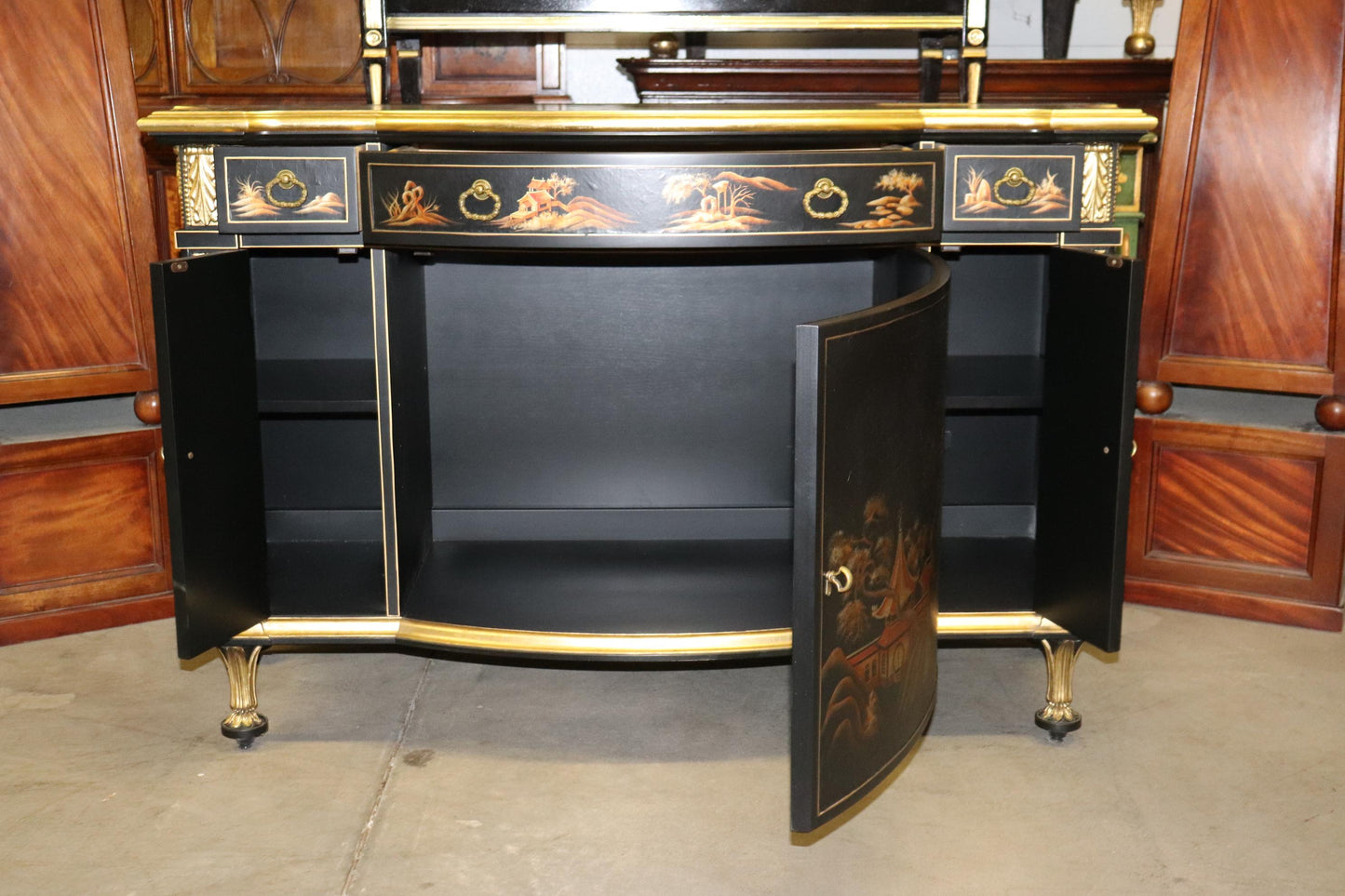 John Widdicomb Chinoiserie Paint Decorated Commode Buffet with Gilded Details