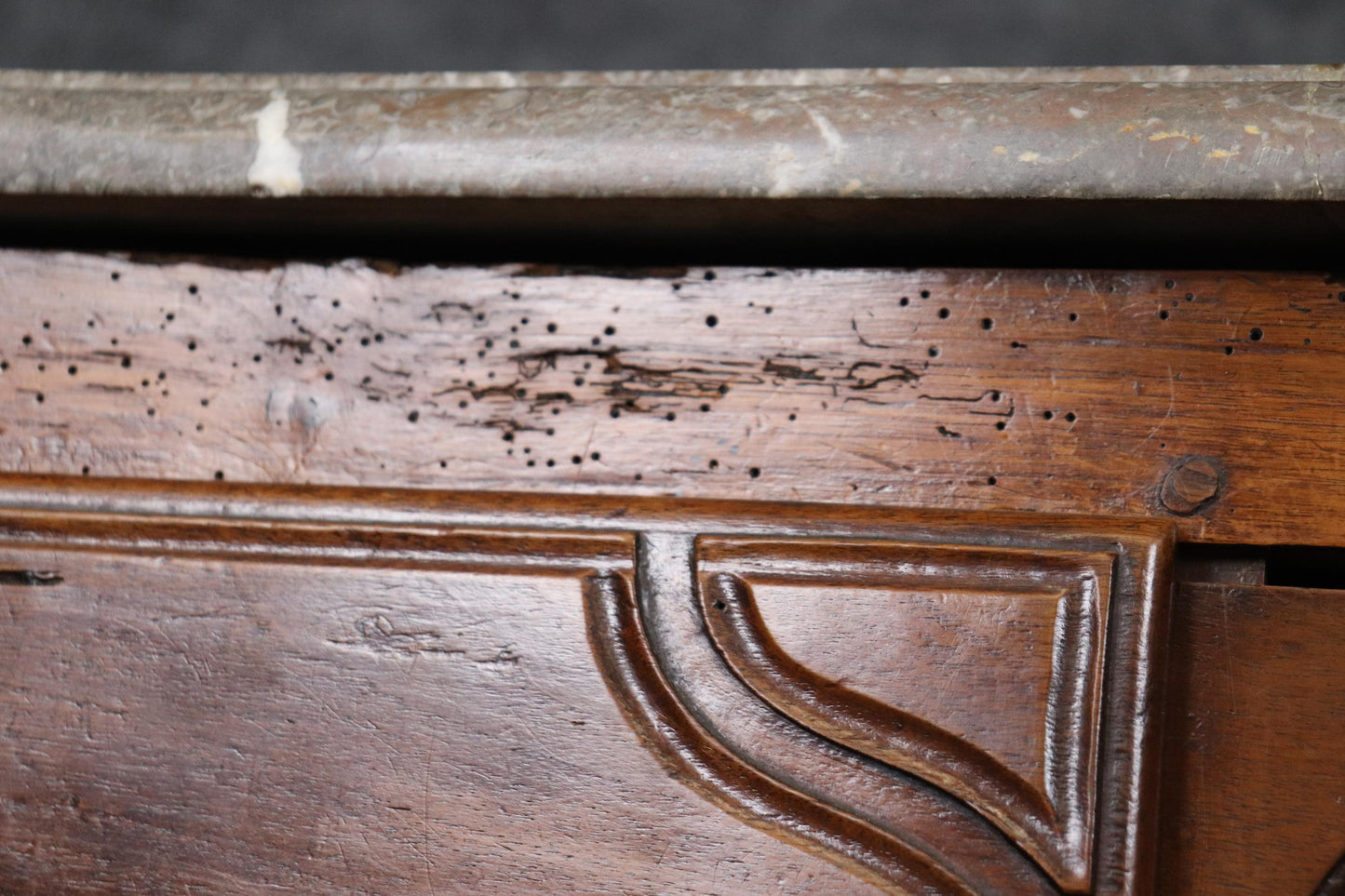 Period French Louis XV Walnut Marble Top Bronze Mounted Commode