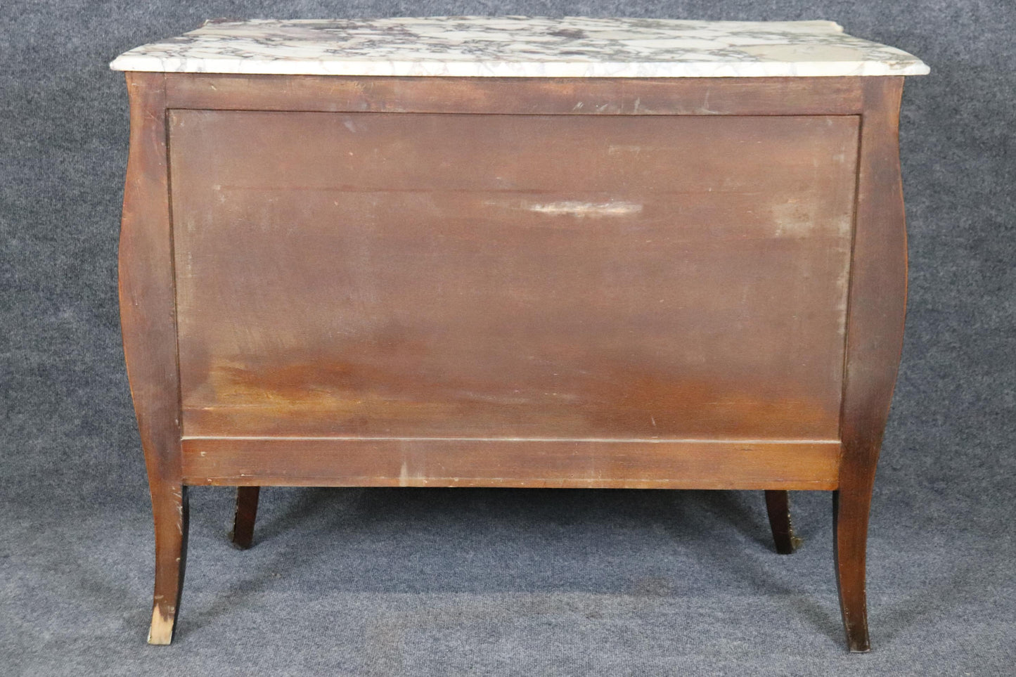 Beautifully Inlaid French Bronze Mounted Marble Top Bombe Commode