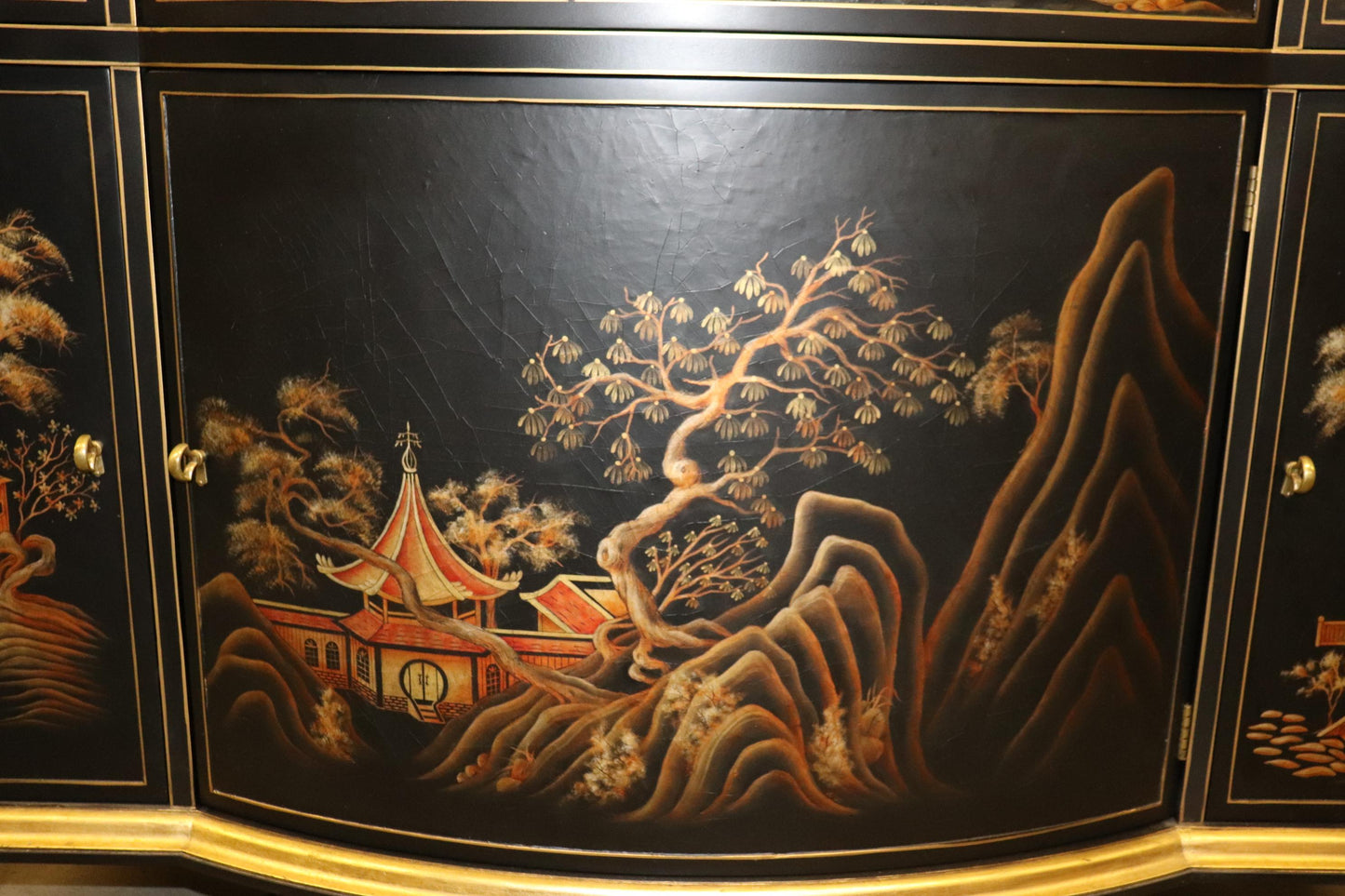 John Widdicomb Chinoiserie Paint Decorated Commode Buffet with Gilded Details