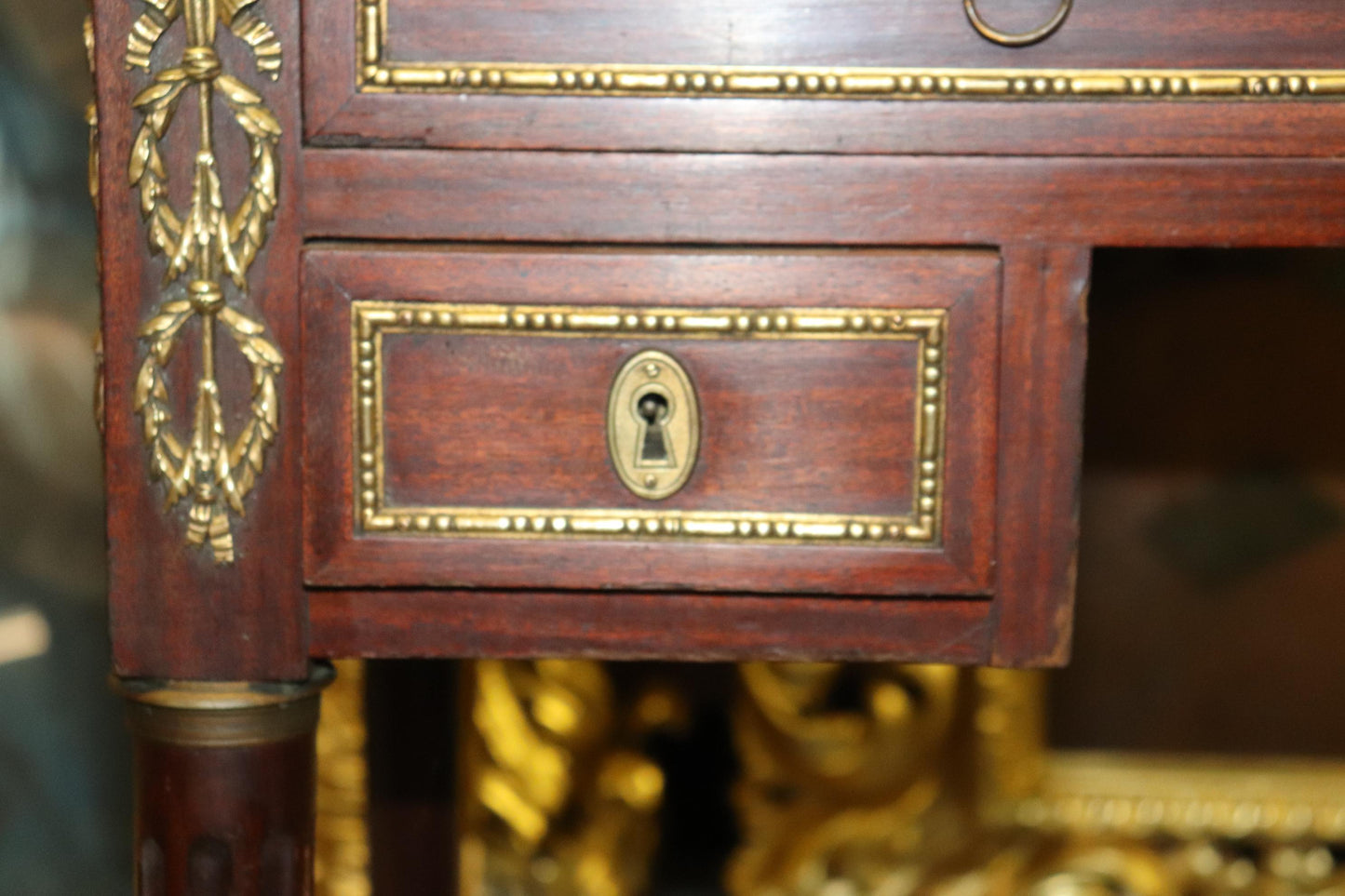 Fine Quality French Mahogany Bronze Mounted Secretary Desk Bookcase Top