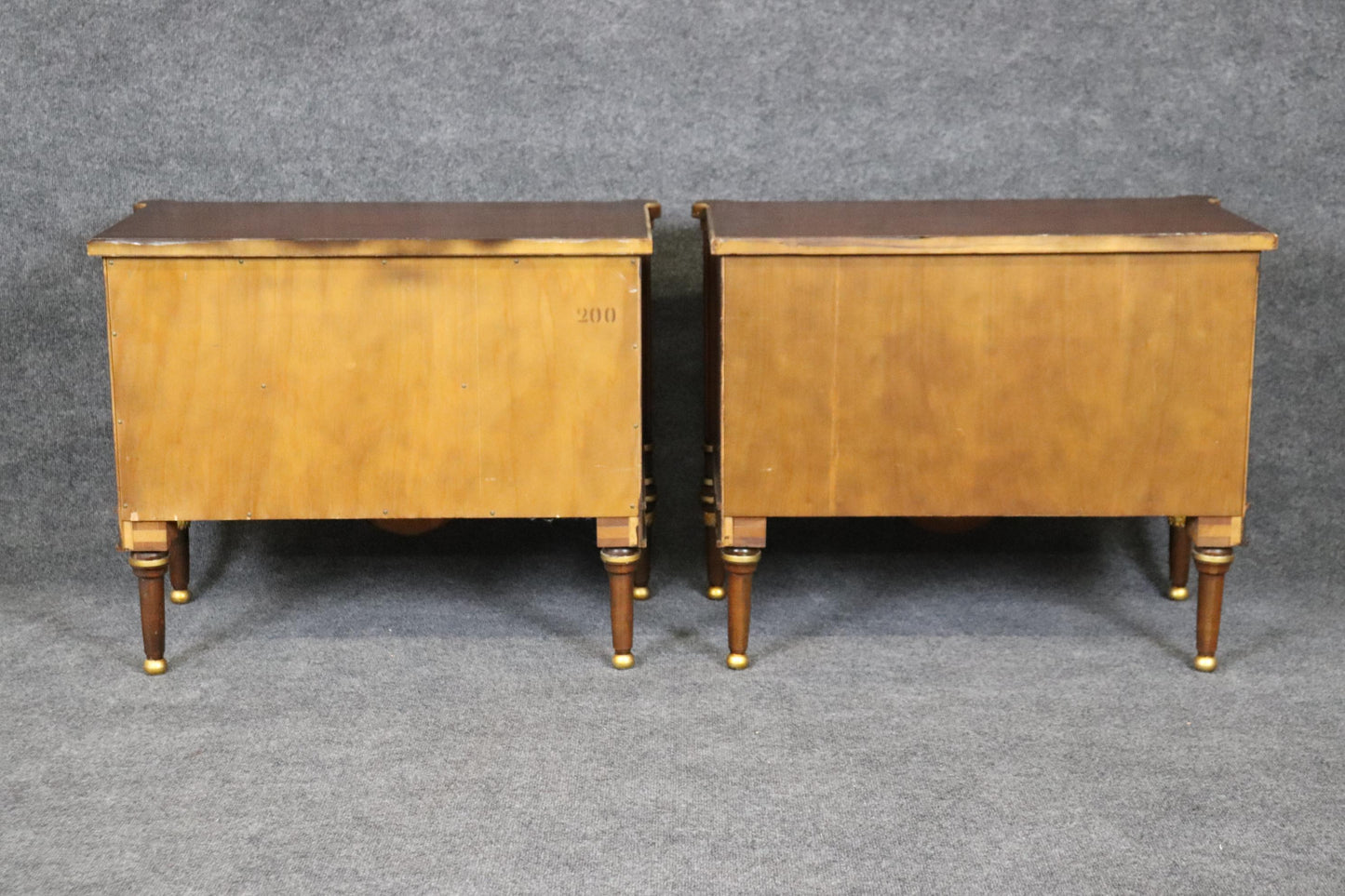 Pair of Superb Quality French Louis XVI Style Walnut and Brass Nightstands