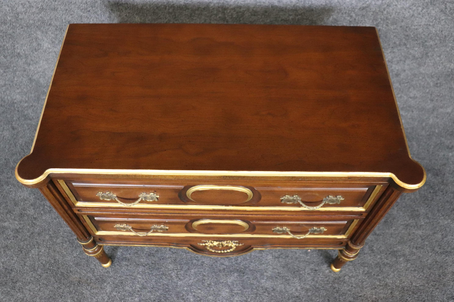 Pair of Superb Quality French Louis XVI Style Walnut and Brass Nightstands