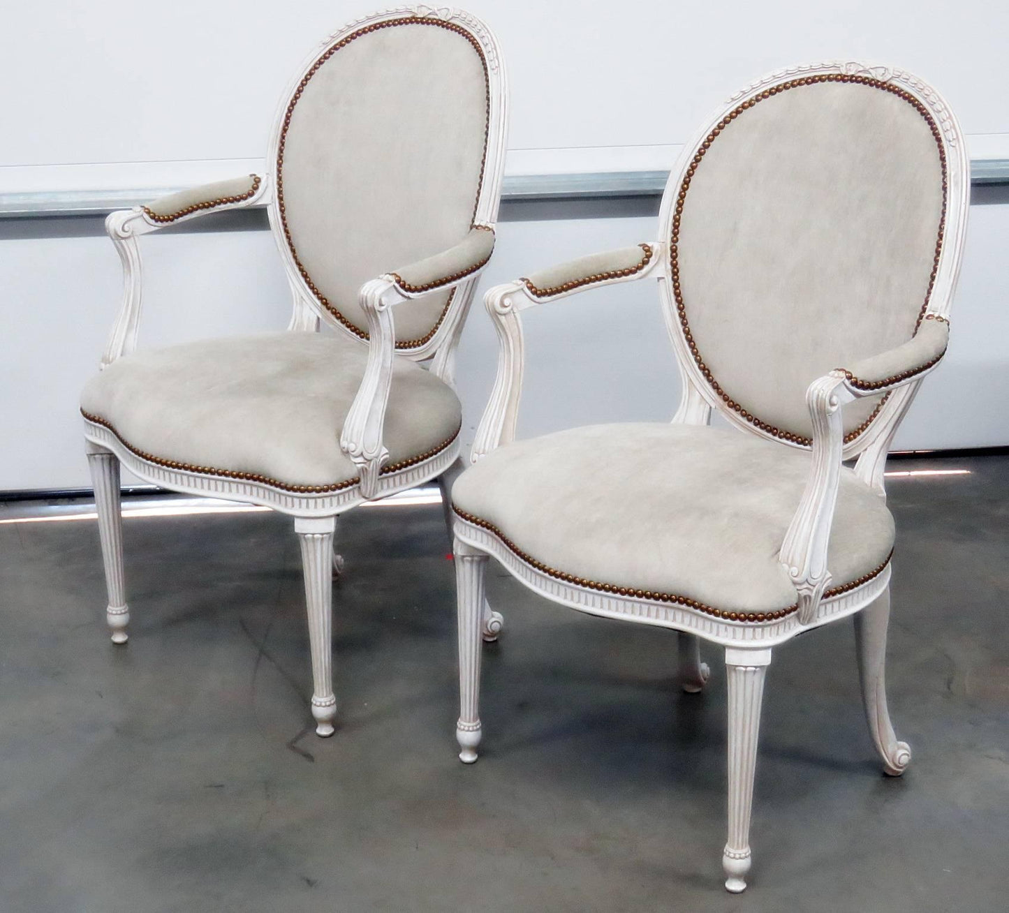 Pair of Cameo Back Gustavian Swedish Paint Decorated Armchairs