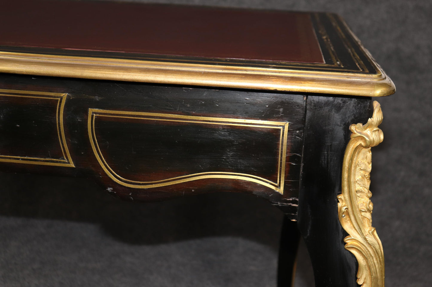 Gorgeous French Louis XV Style Ebonized Writing Executive Desk