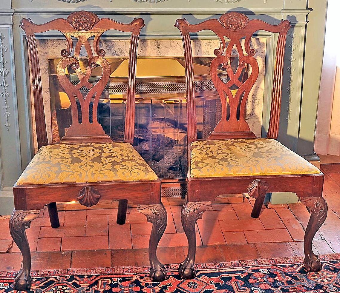 Pair of Important Philadelphia Shell Carved Walnut Chippendale Side Chairs C1765