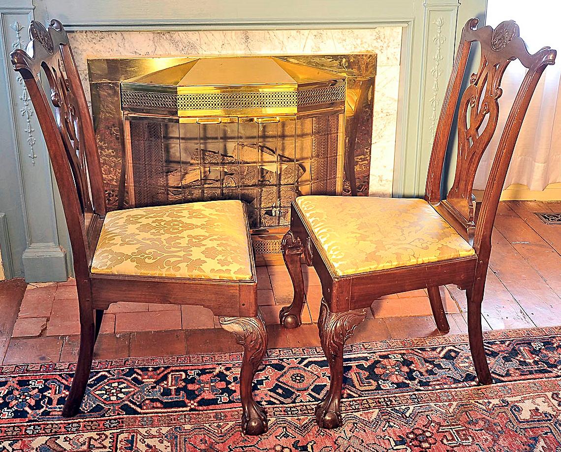 Pair of Important Philadelphia Shell Carved Walnut Chippendale Side Chairs C1765