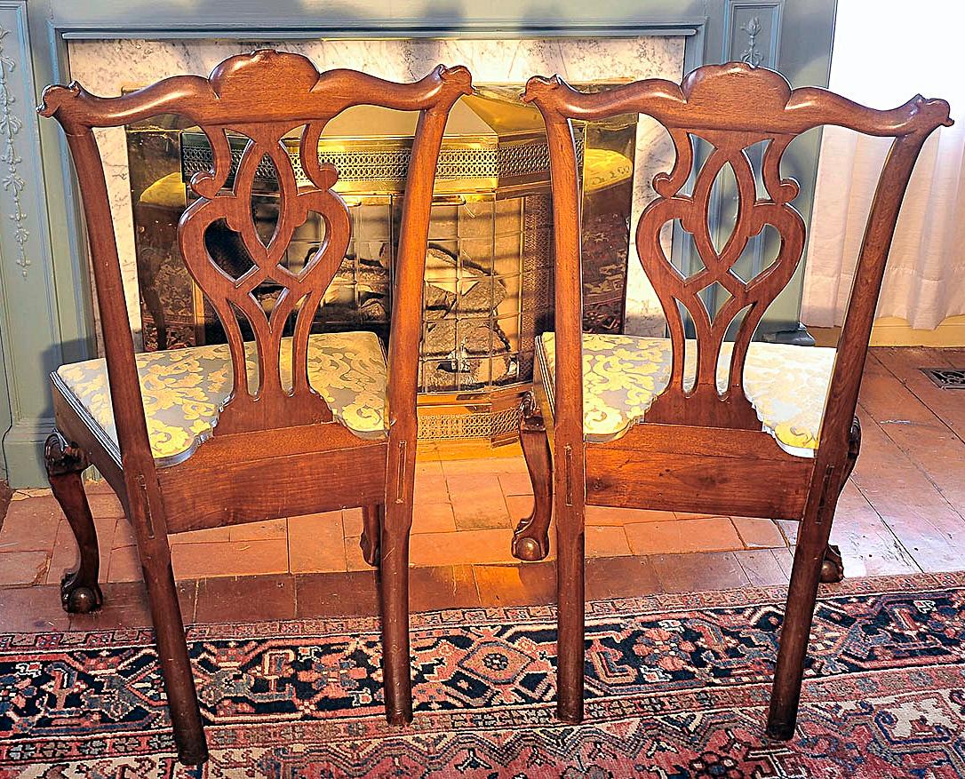 Pair of Important Philadelphia Shell Carved Walnut Chippendale Side Chairs C1765