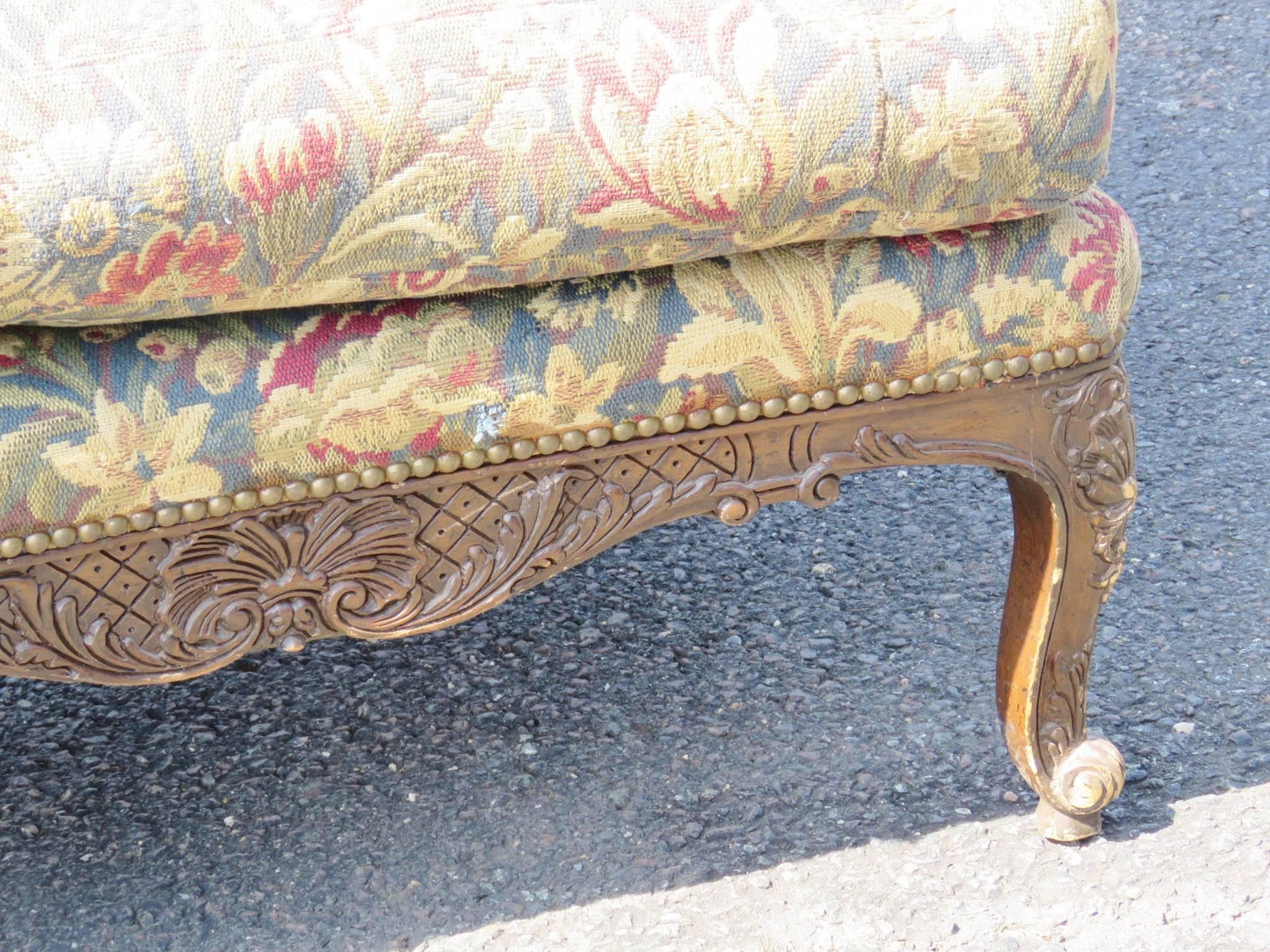 Louis XVI Style Carved Walnut Tapestry Upholstered Sofa