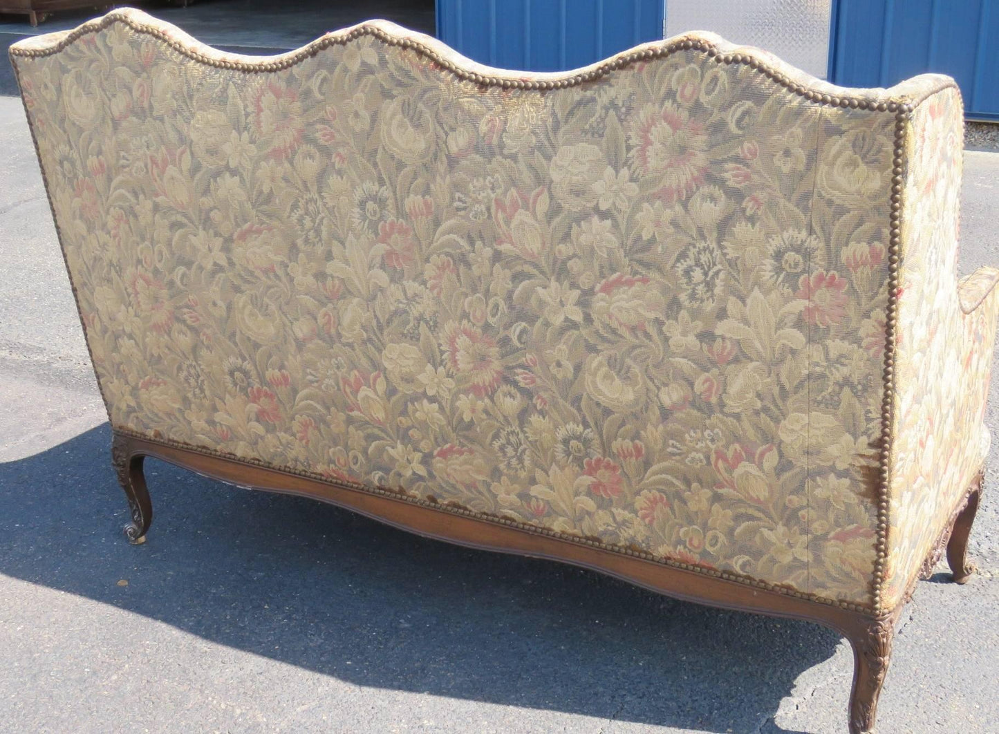 Louis XVI Style Carved Walnut Tapestry Upholstered Sofa