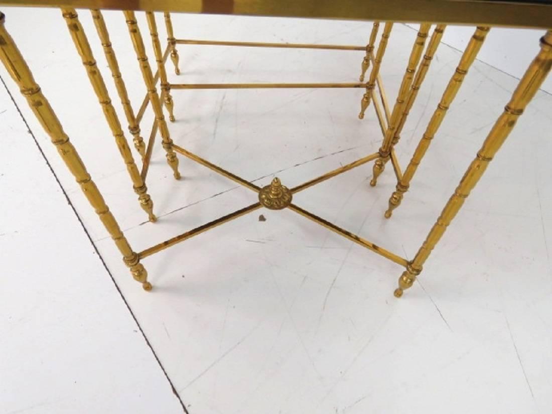 Set Brass French Maison Bagues Style Faux Bamboo Form Chinoiserie Nesting Tables