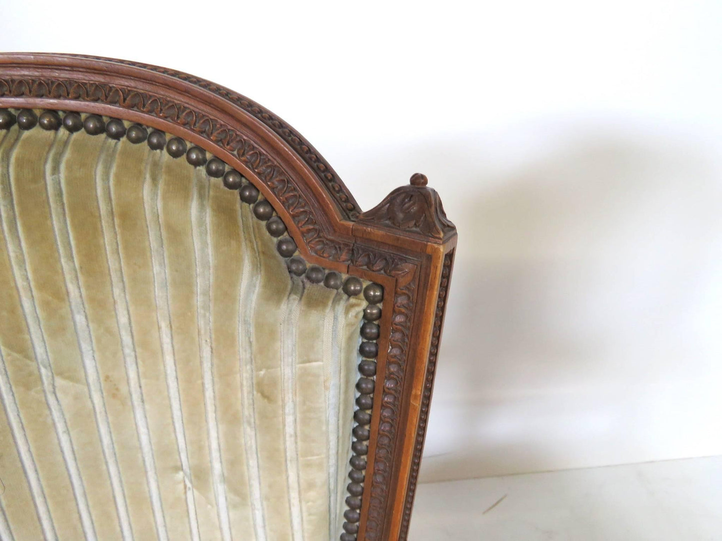 Pair of Antique Louis XVI Style Carved Walnut Fauteuils Arm Chairs