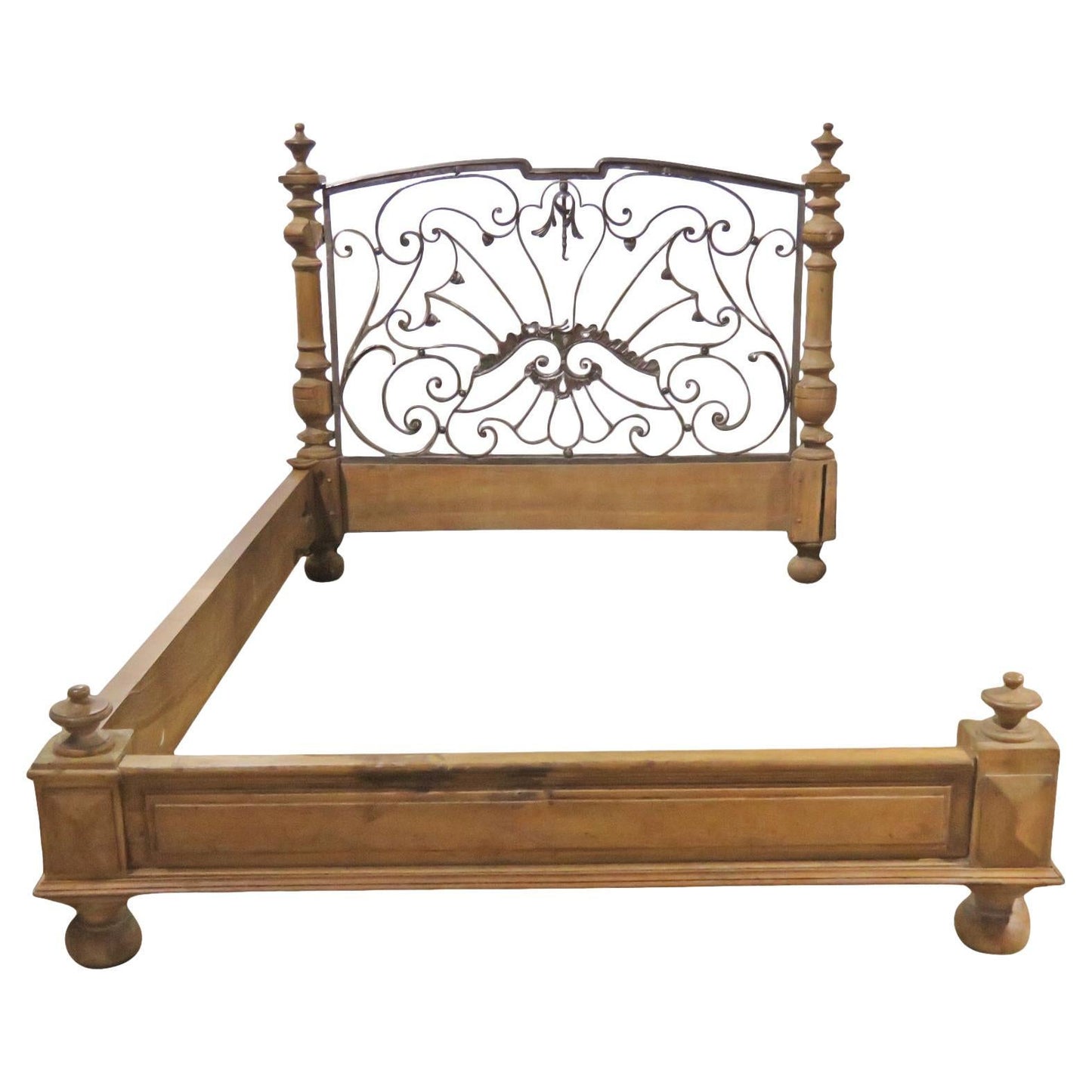 Napoleonic Style Solid Walnut and Iron Queen Width Bed Circa 1820s