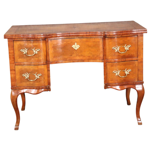 Gorgeous Inlaid Continental Louis XV Style Walnut Writing Desk circa 1920s