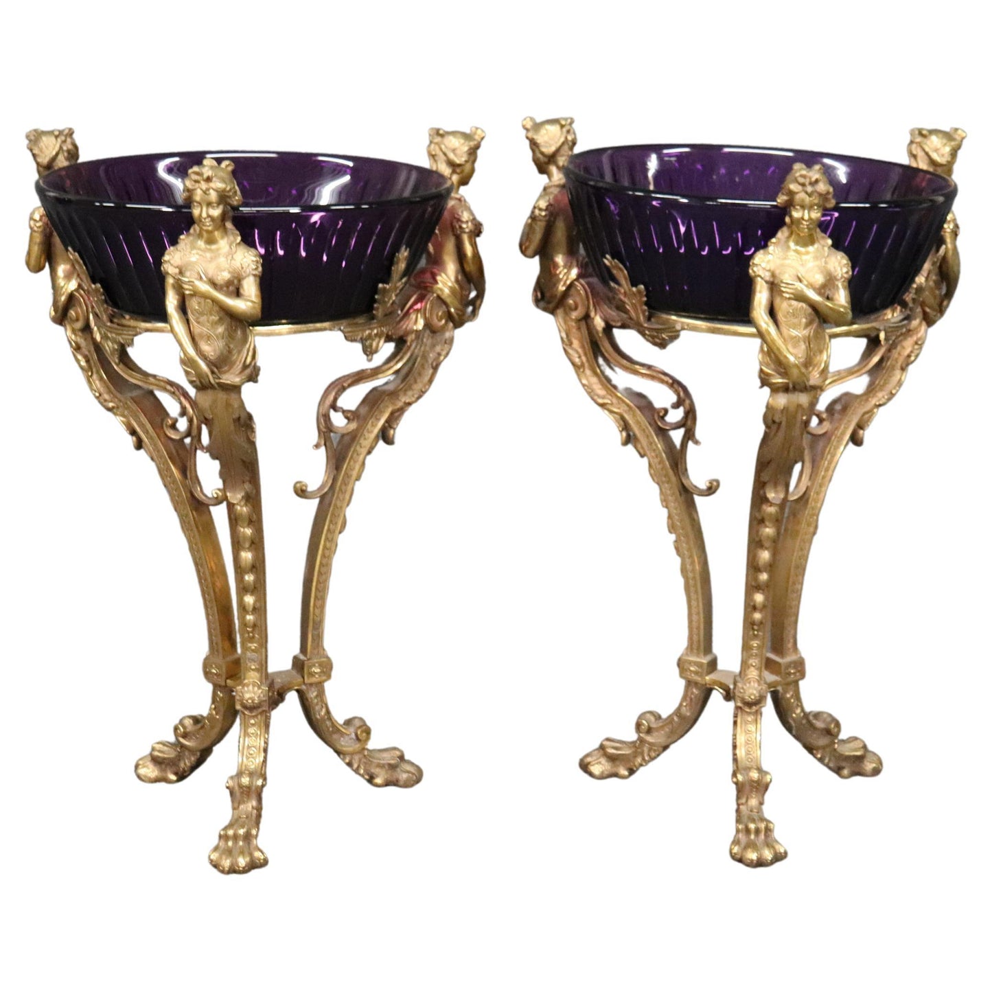 Best Figural Bronze Russian Amethyst Cut Glass Wine Cooler Stands