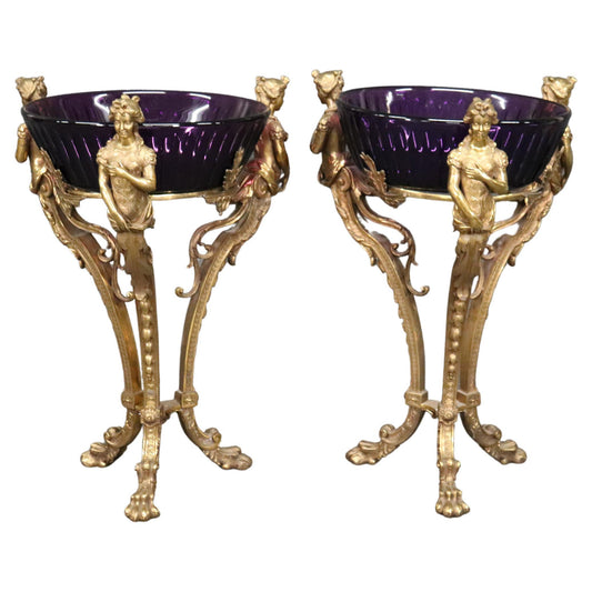 Best Figural Bronze Russian Amethyst Cut Glass Wine Cooler Stands