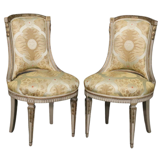 Nice Pair French Louis XVI Paint Decorated Side Chairs, Circa 1920s