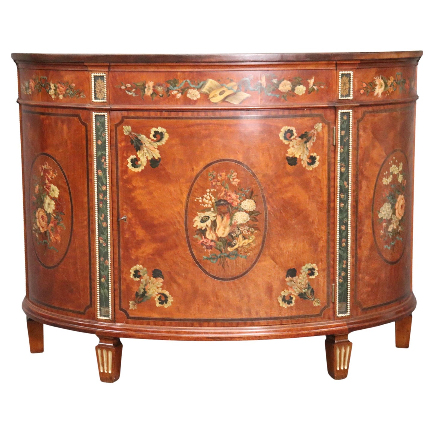 Paint Decorated Satinwood English Adams Style English Commode circa 1900