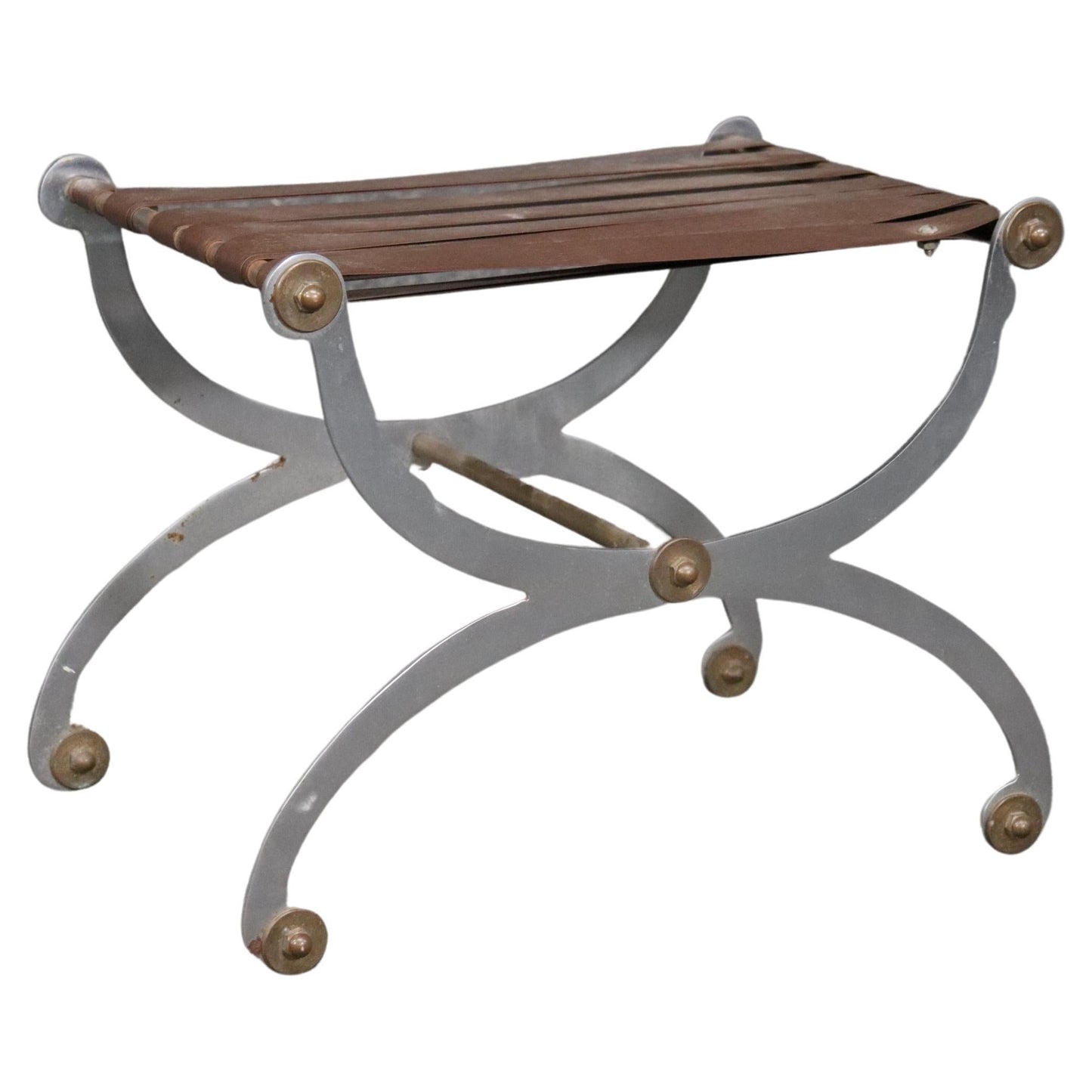 Maison Jansen Attributed Metal and Brass Foot Stool circa 1950