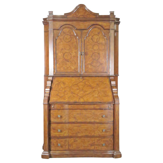 Fine Palermo Inlaid Burled Walnut Secretary Desk with Bookcase Top