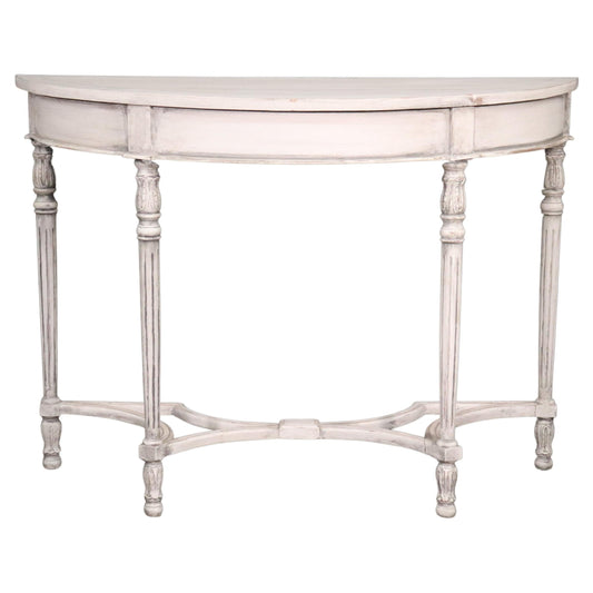 Chic Antique White Painted Demilune French Louis XVI Console Table